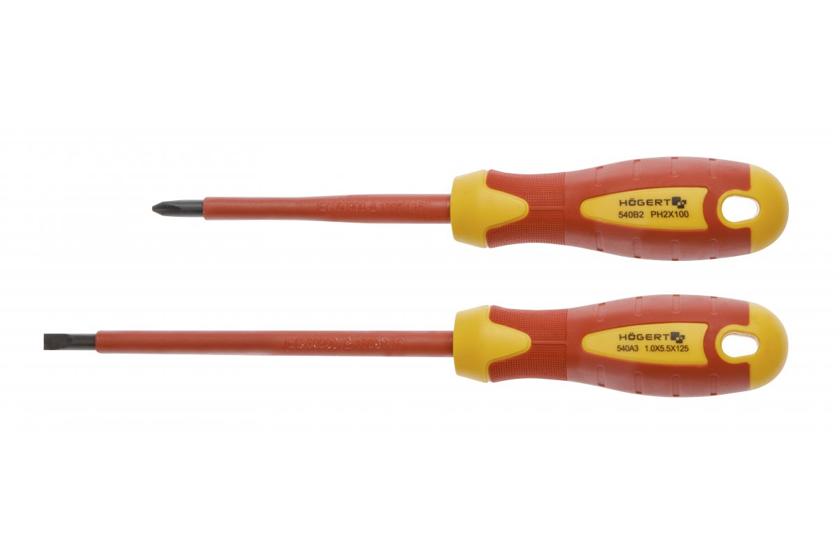 Набор диэлектрических отверток SL5,5, 125 мм, PH2, 100 мм, 1000 V, сталь S2, 2 шт.